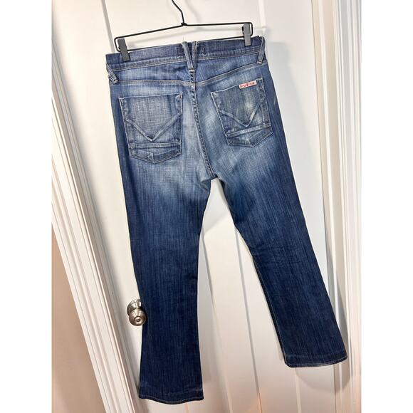 Hudson Men Denim Distressed Clifton Bootcut Jeans Pockets Dark Wash Blue Size 34 - Picture 8 of 15